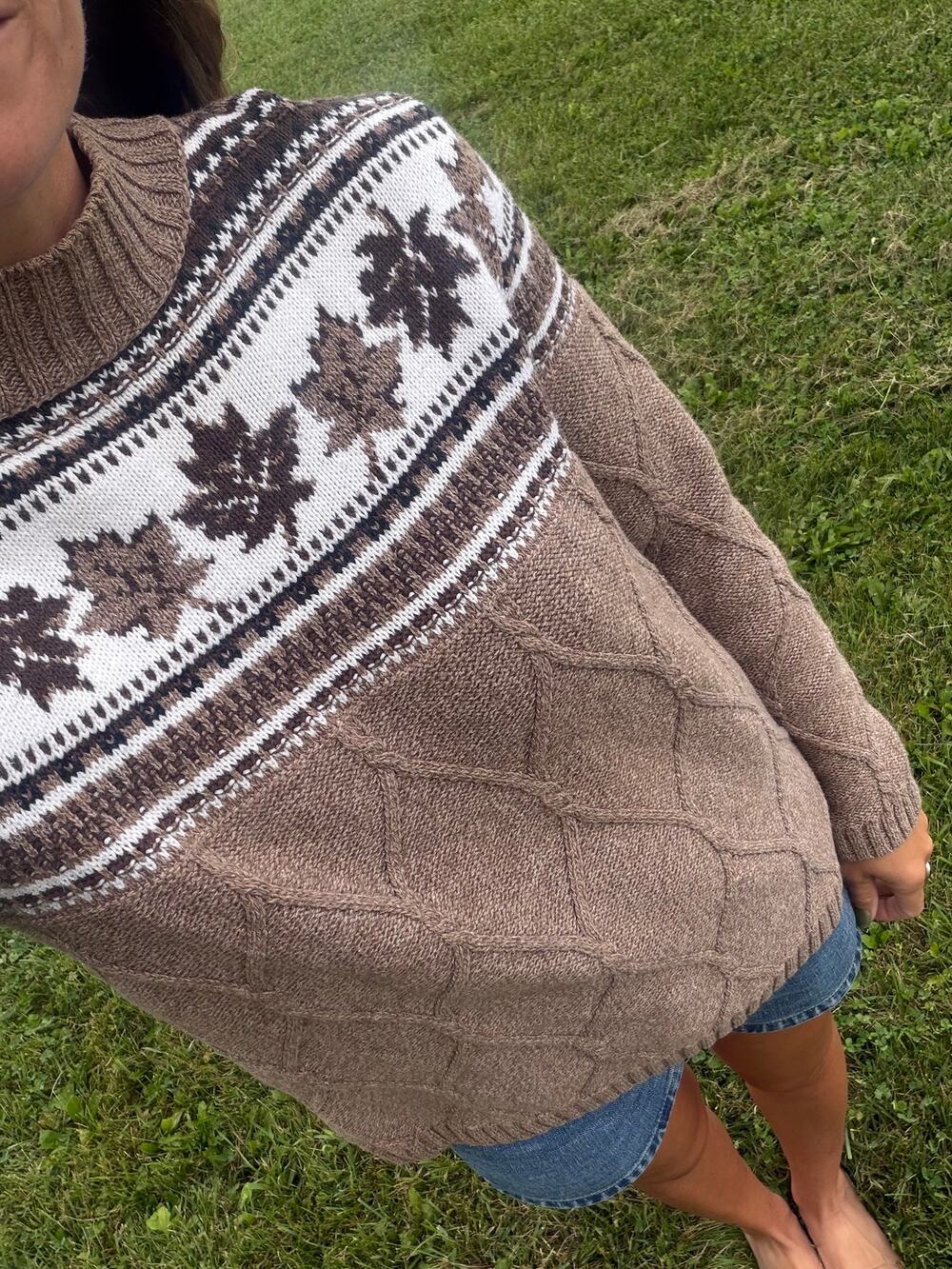 Vintage Northern Reflections Cable Knit Sweater Maple Leaf Fair Isle Mock Neck